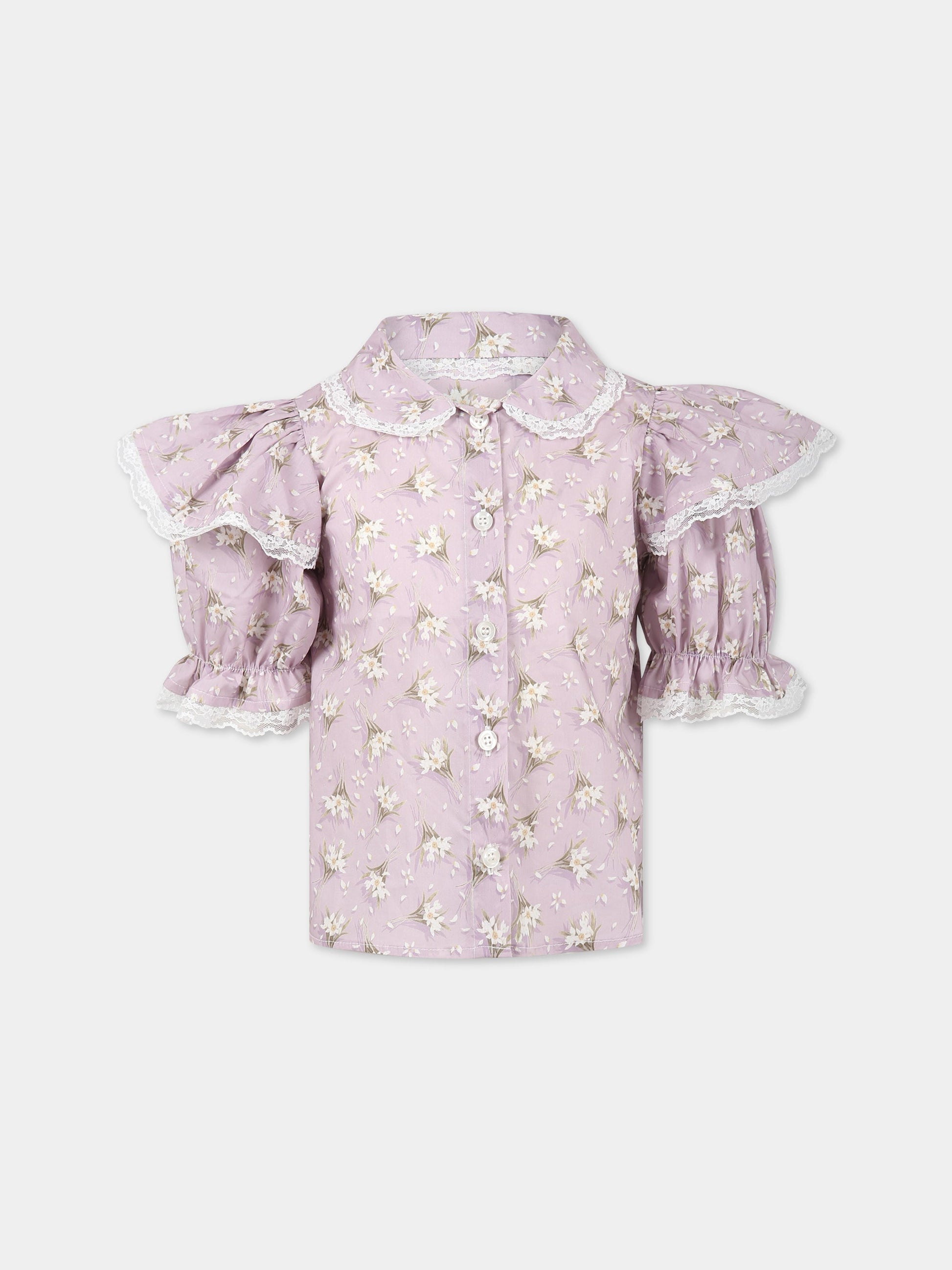 Camicia viola per bambina con stampa floreale,Paade Mode,232130120