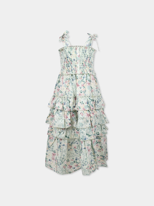 Vestito verde per bambina con stampa floreale,Coco Au Lait,14COCO1052