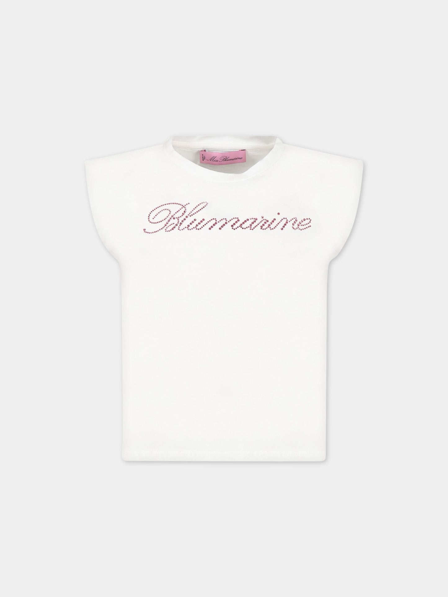 T-shirt bianca per bambina con logo,Blumarine Baby,IA3062J5003 C3273