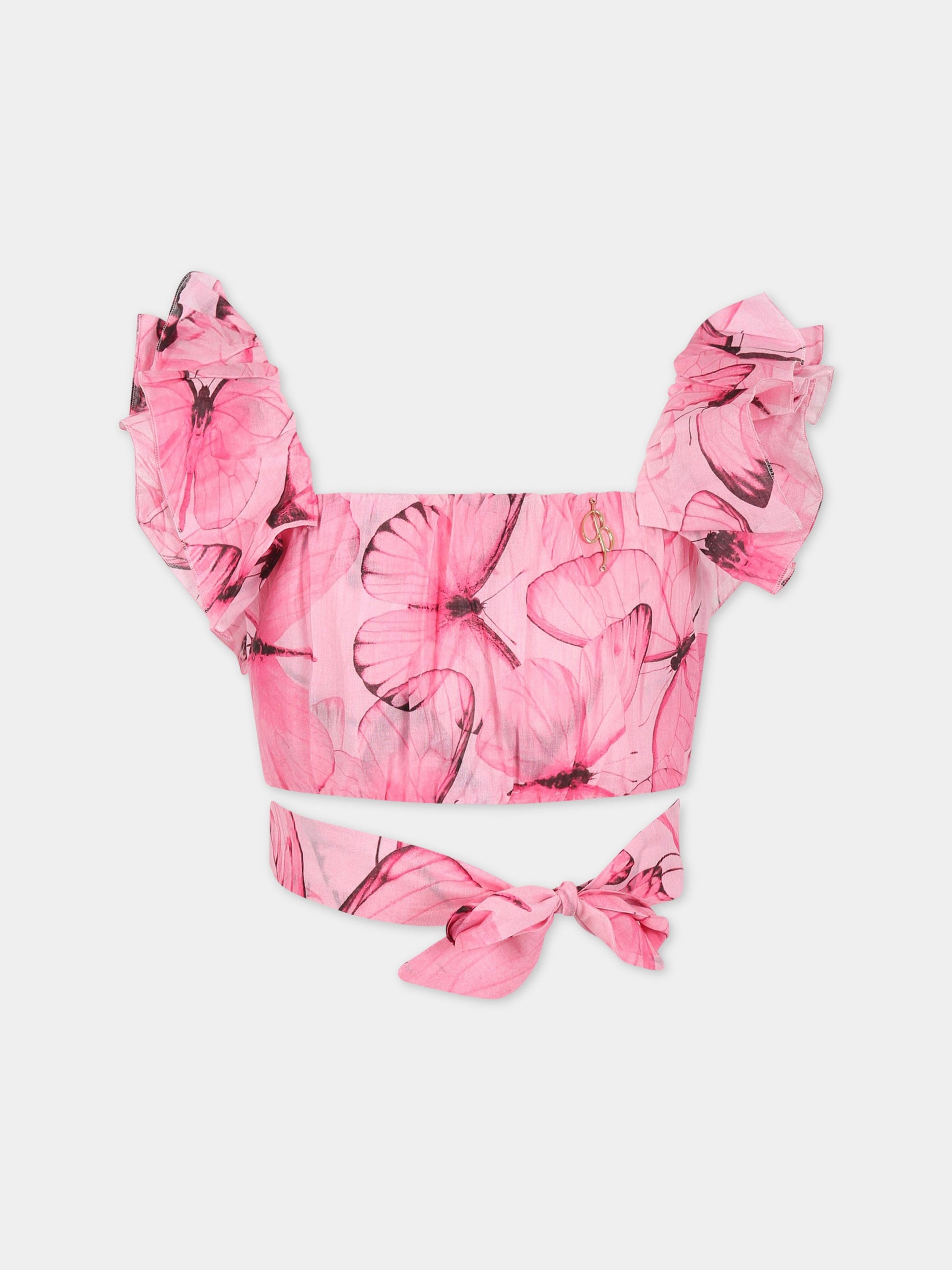 T-shirt fucsia per bambina con logo,Blumarine Baby,IA3077T2523 Q9214