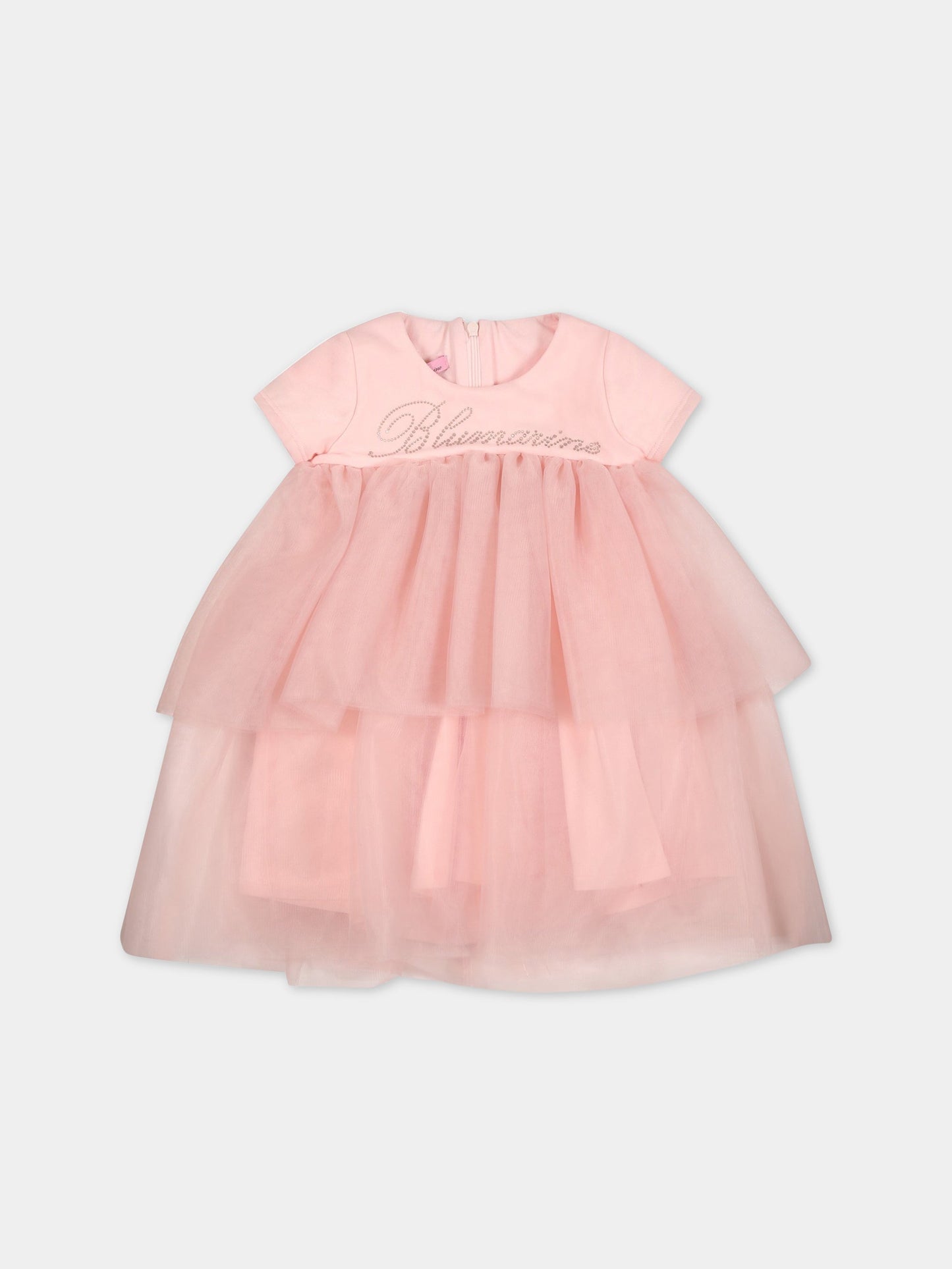 Vestito rosa per neonata con logo,Blumarine Baby,IA3117J6624 X0485