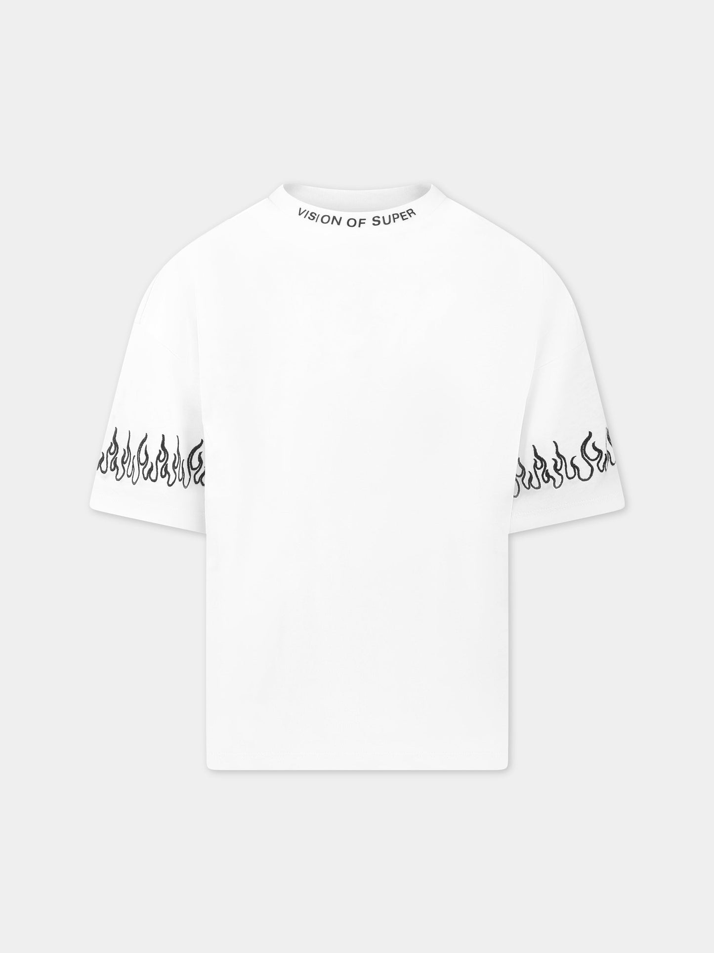 T-shirt bianca per bambino con fiamme e logo,Vision Of Super,TSV3100J BIANCO