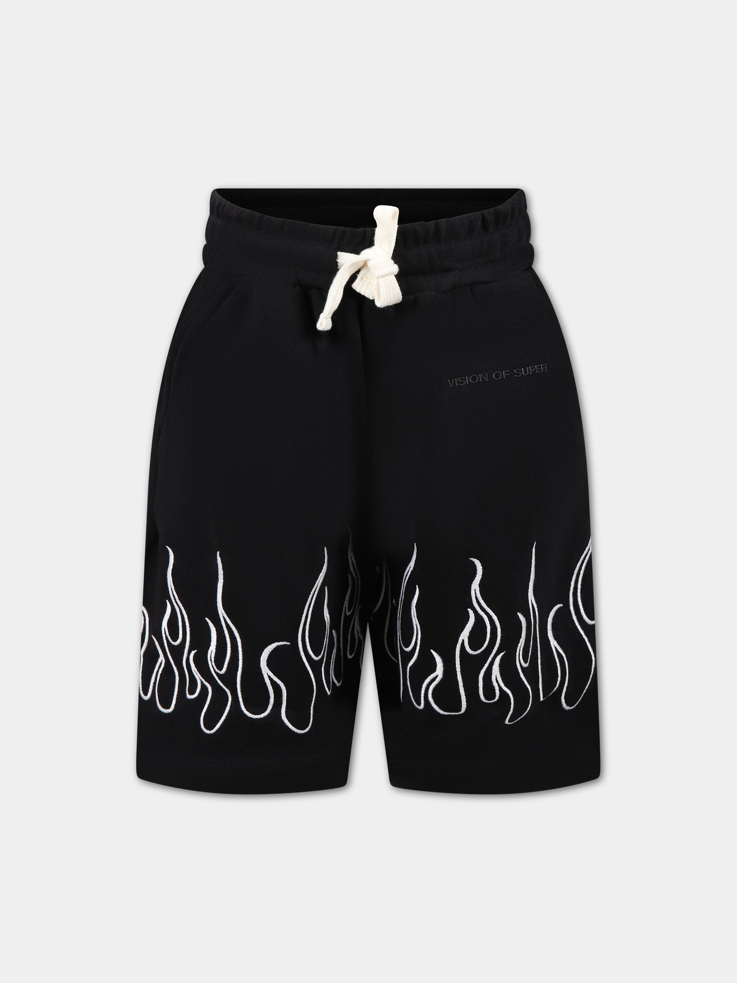 Shorts nero per bambino con fiamme e logo,Vision Of Super,BFV3100J BIANCO