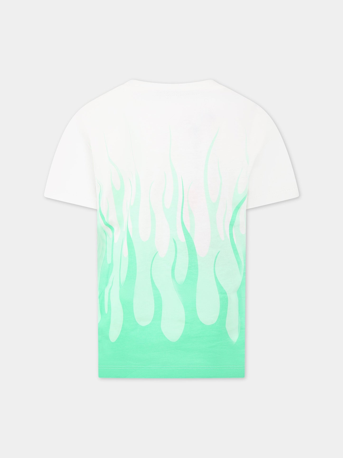 T-shirt bianca per bambino con fiamme verdi e logo,Vision Of Super,TSV3109J VERDE