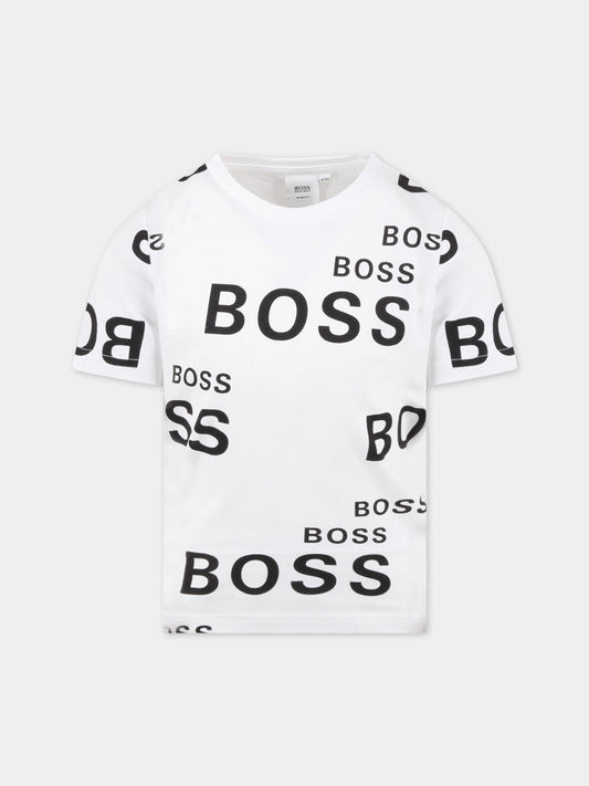T-shirt bianca per bambino con loghi,Hugo Boss,J25L58 10B