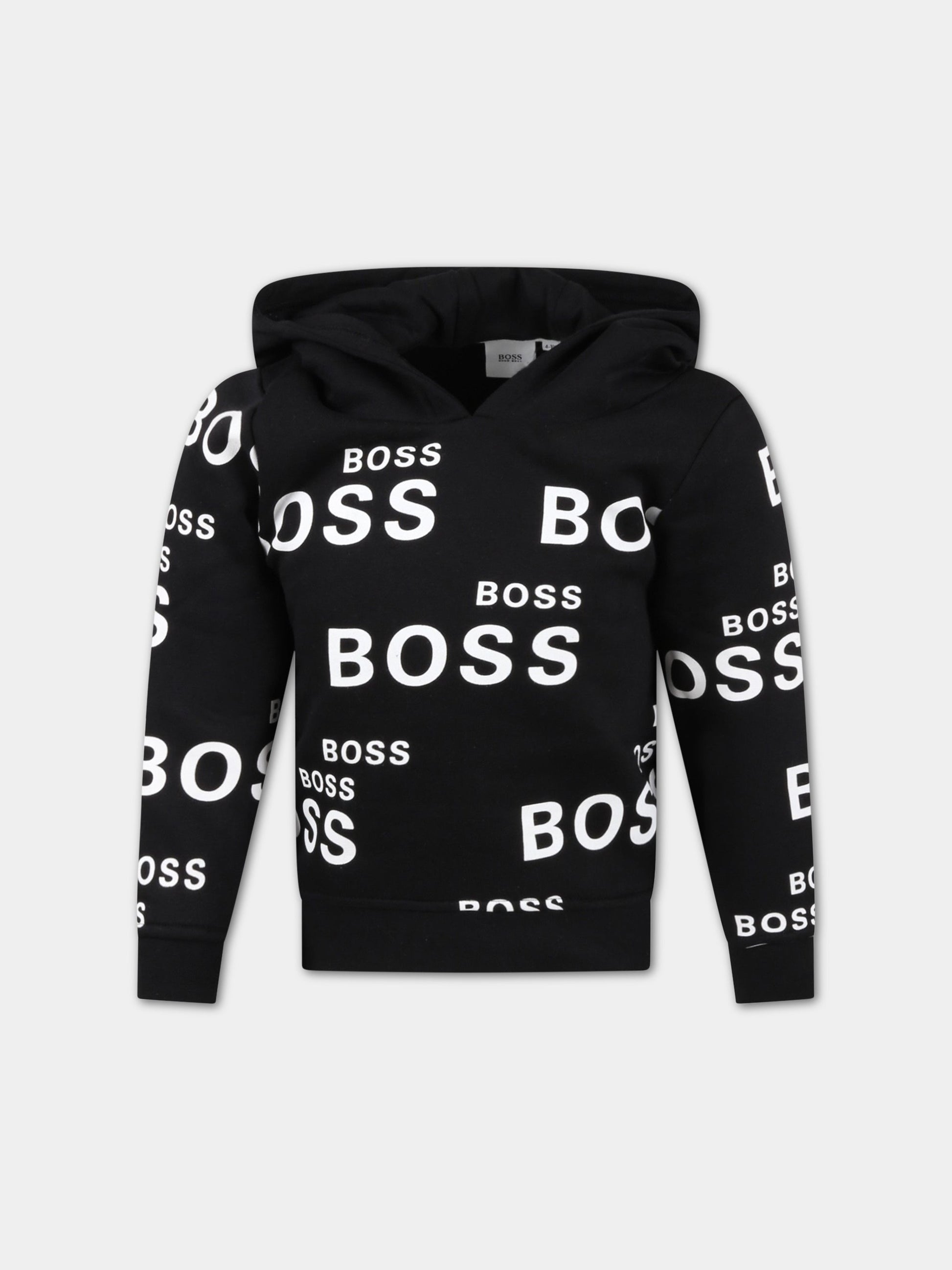 Felpa nera per bambino con loghi,Hugo Boss,J25L98 09B