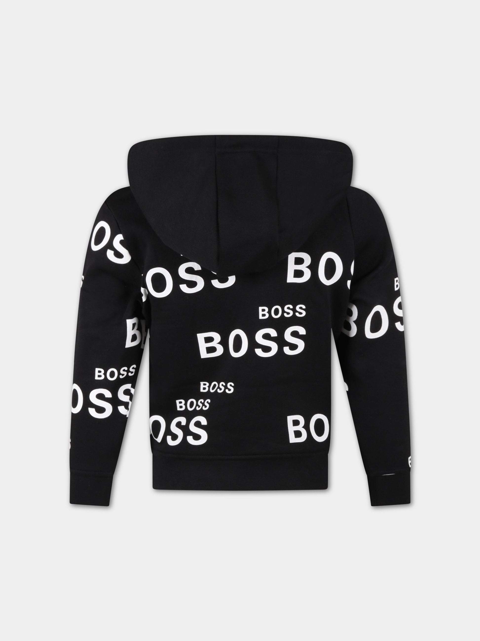 Felpa nera per bambino con loghi,Hugo Boss,J25L98 09B