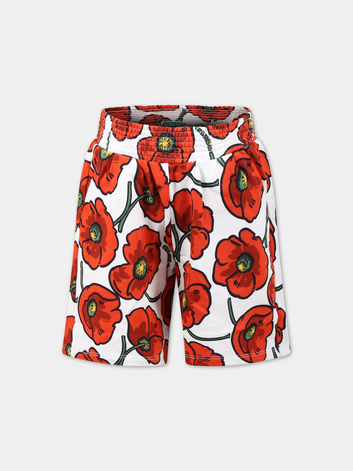 Shorts multicolor per bambina con iconico papavero rosso e logo,Kenzo Kids,K14257 189