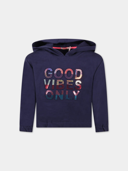 Felpa blu per bambina con scritta,Billieblush,U15909 85T