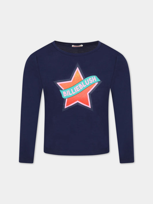 T-shirt blu per bambina con stella,Billieblush,U15924 85T