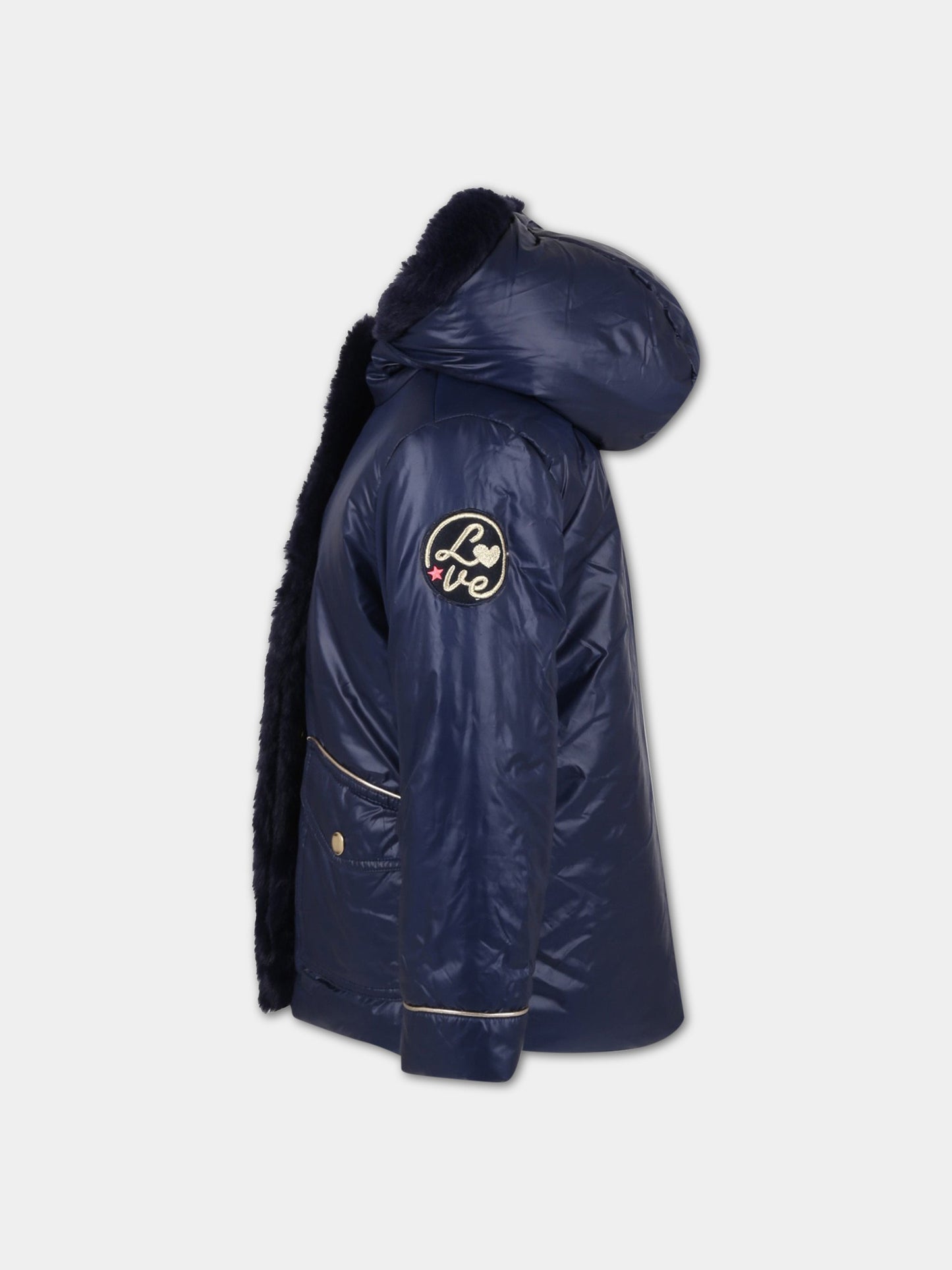 Piumino blu per bambina con patch,Billieblush,U1626A 85T