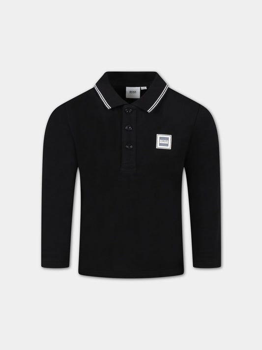 Polo nera per bambino con logo,Hugo Boss,J25L79 09B