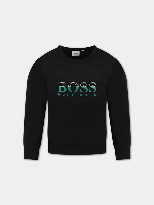 Felpa nera per bambino con logo,Hugo Boss,J25L96 09B
