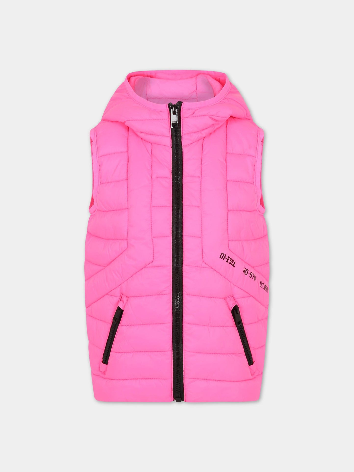 Gilet fucsia per bambina con logo,Diesel,J00224 KXBBF K318
