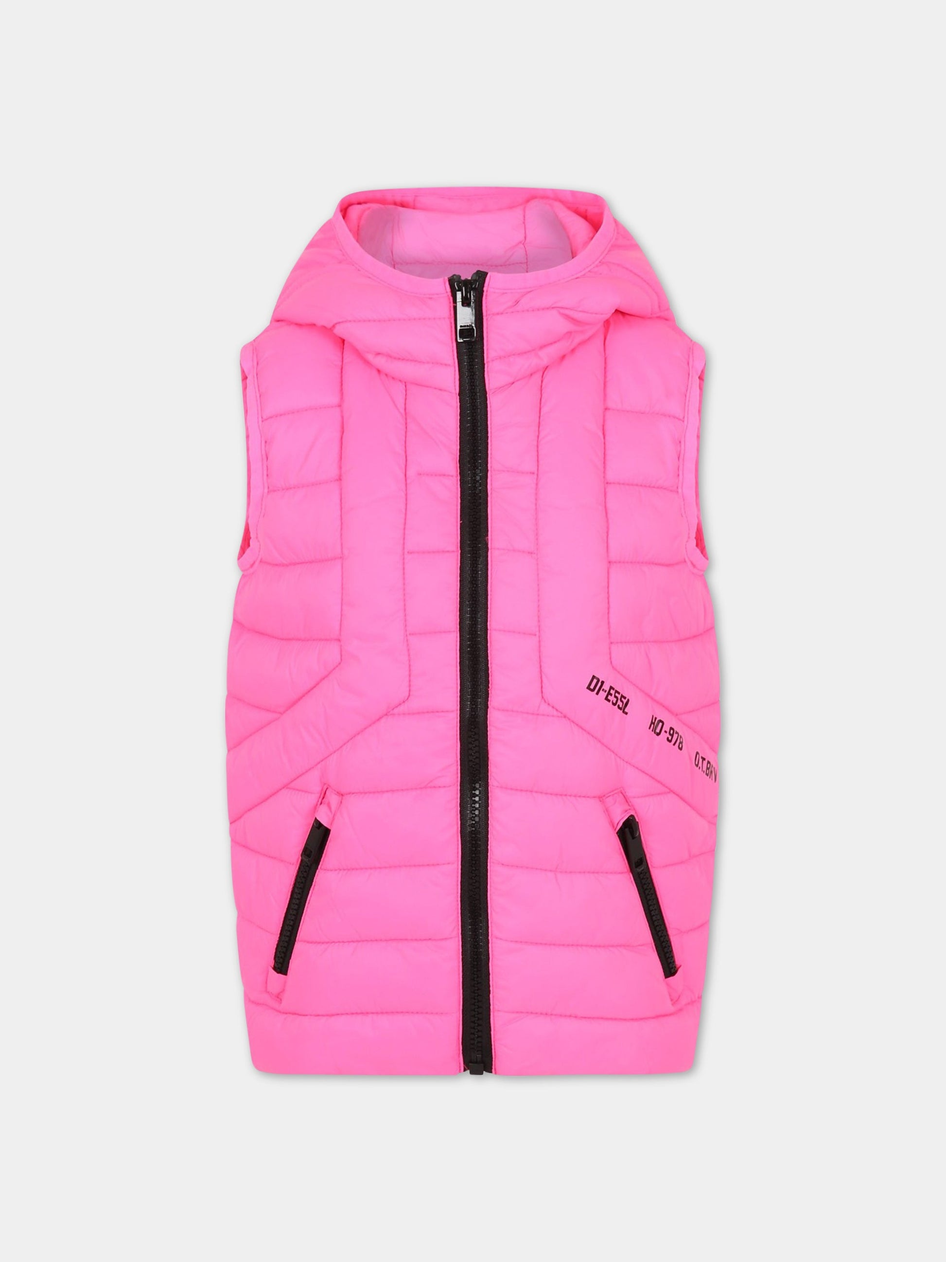 Gilet fucsia per bambina con logo,Diesel,J00224 KXBBF K318