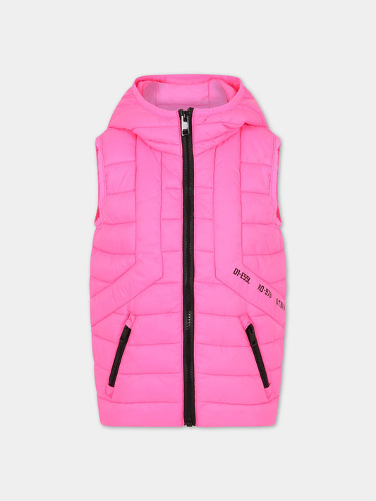 Gilet fucsia per bambina con logo,Diesel,J00224 KXBBF K318