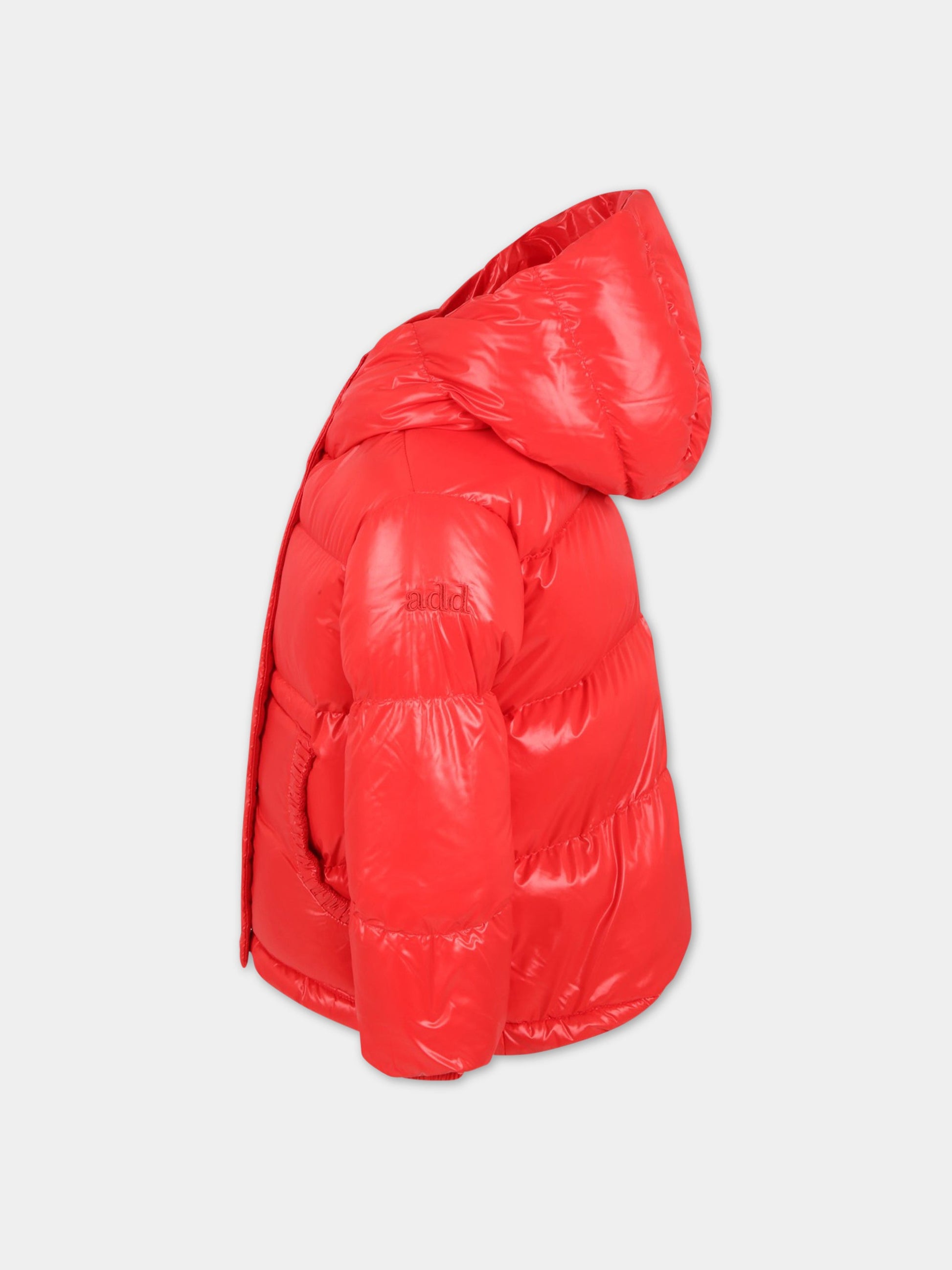 Piumino rosso per bambina con logo,Add,ADFGB009 YA283 3001