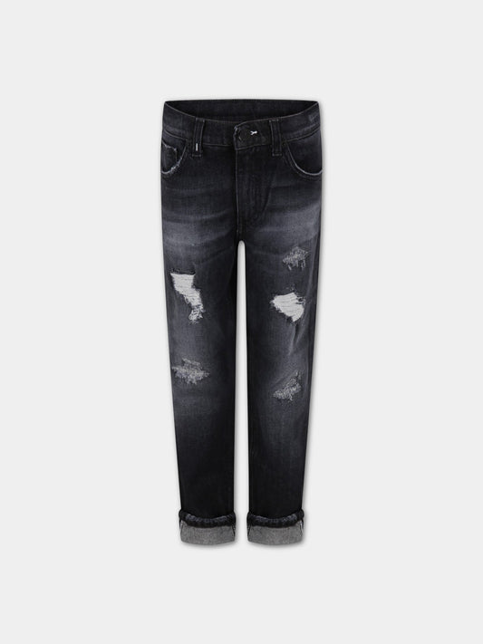 Jeans  Brighton  nero per bambino con patch logato,Dondup Kids,DMPA164 YD027 N020