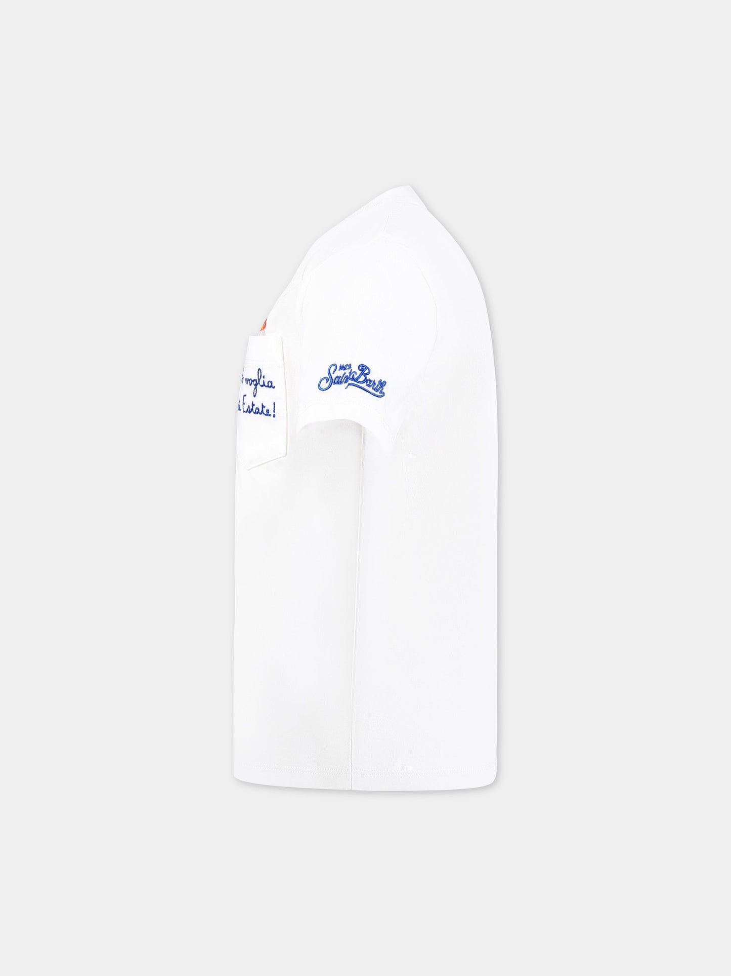 T-shirt bianca per bambini con stampa Estathé, scritta  Ho voglia di Estate  e logo,Mc2 Saint Barth,EDDY PEACH ESTATHE 01N EMB