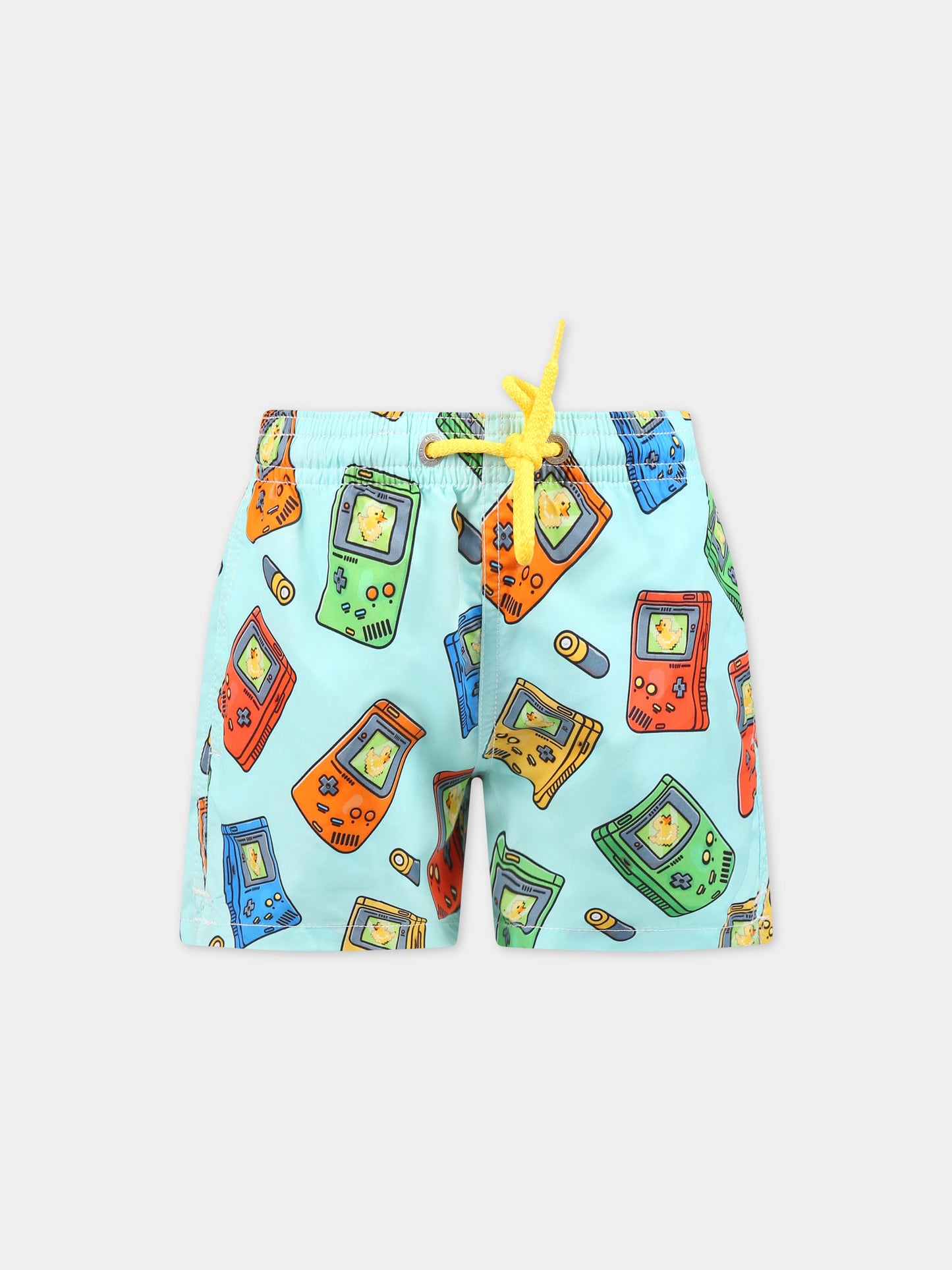 Boxer-mare celeste per bambino con stampa videogames e logo,Mc2 Saint Barth,JEAN BOY GAME 56