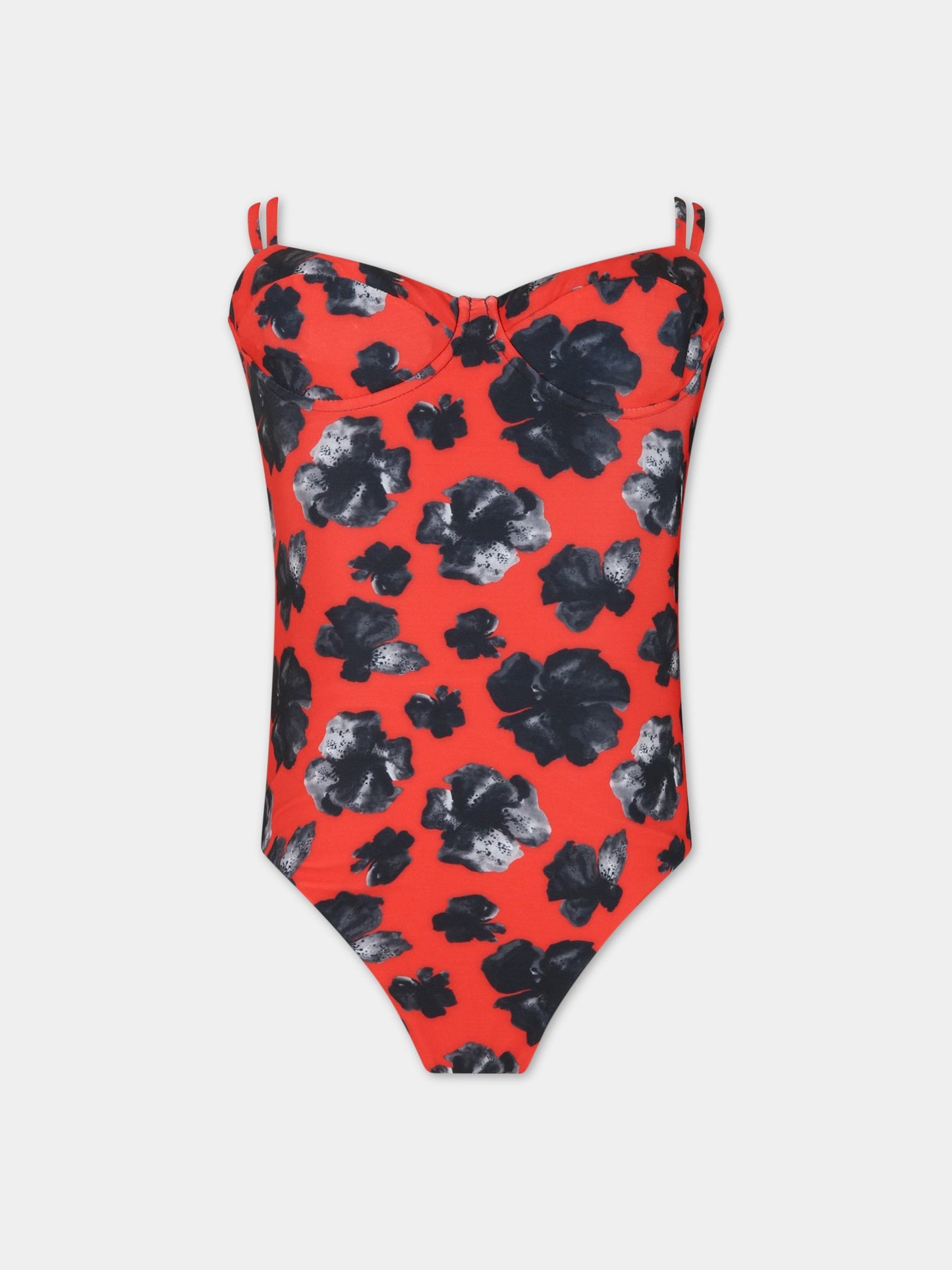 Costume Brigitte rosso da donna con fiori,Matineè,CB4046 BRIGITTE FIORE ROSSO