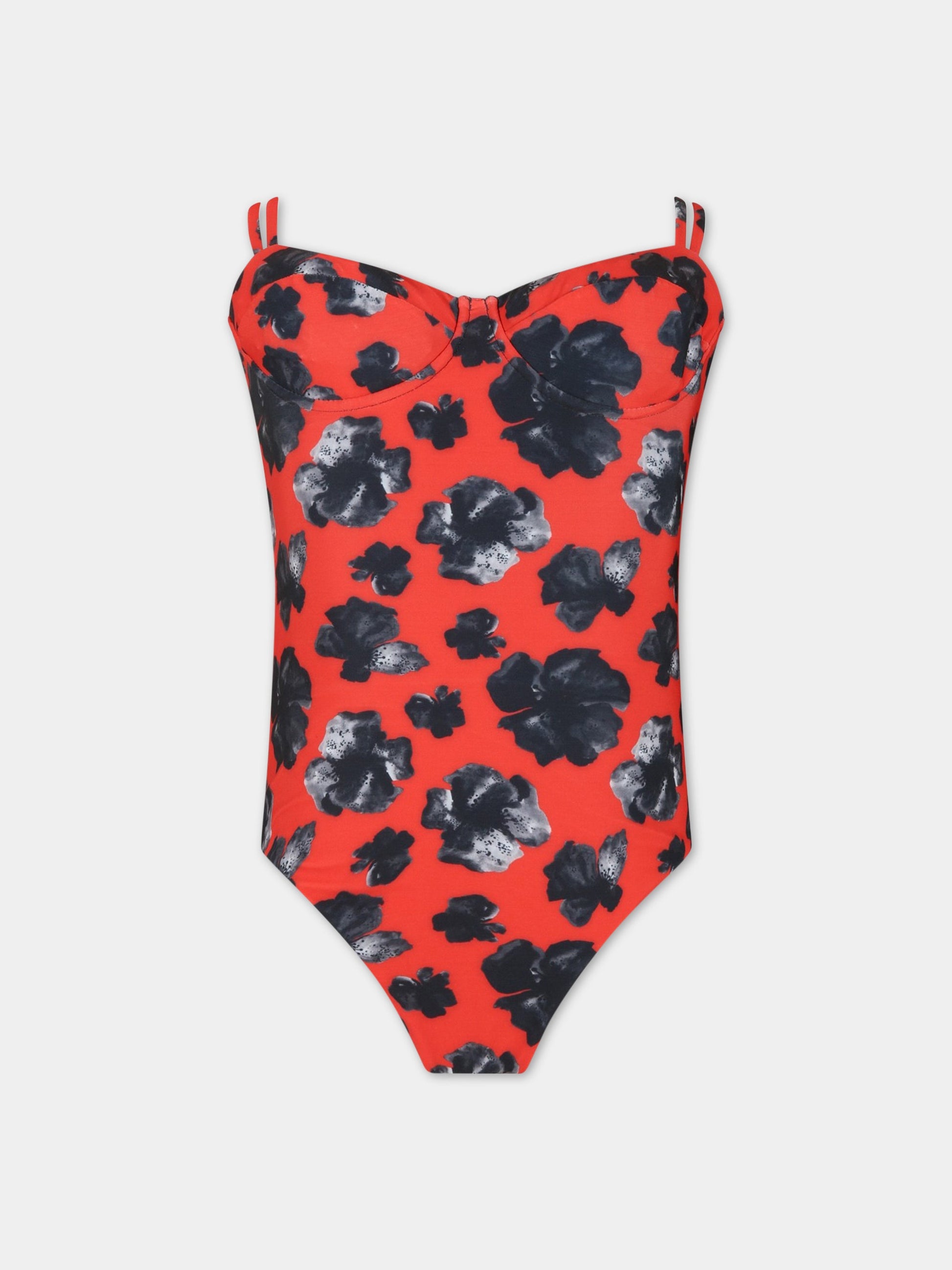 Costume Brigitte rosso da donna con fiori,Matineè,CB4046 BRIGITTE FIORE ROSSO