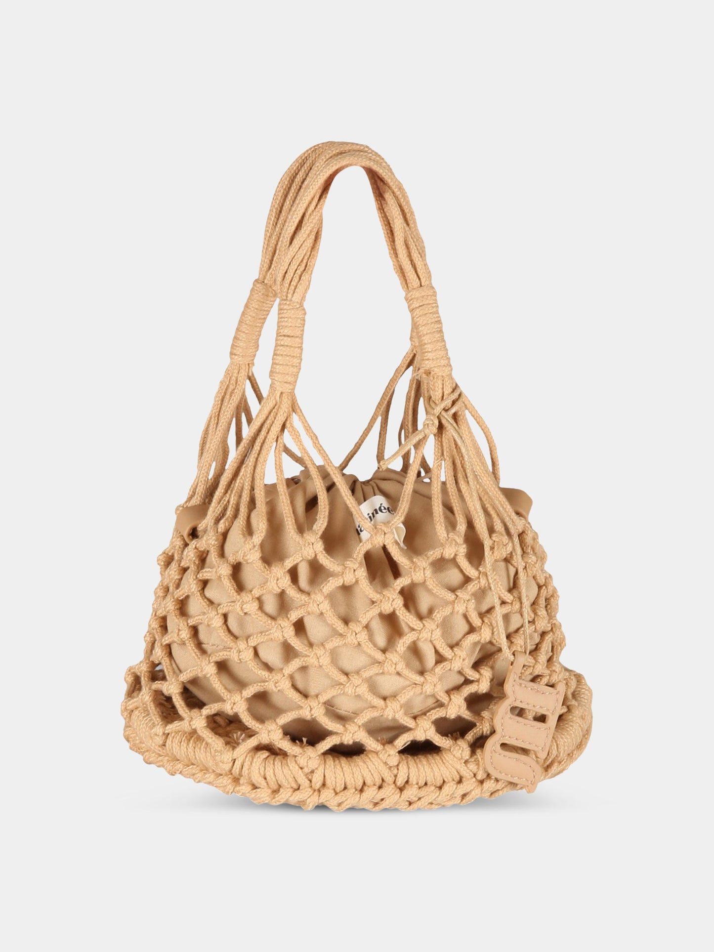 Borsa beige da spiaggia da donna con patch logato,Matineè,MOD. BAG SMALL PETIT SAC DE PLAGE RAME