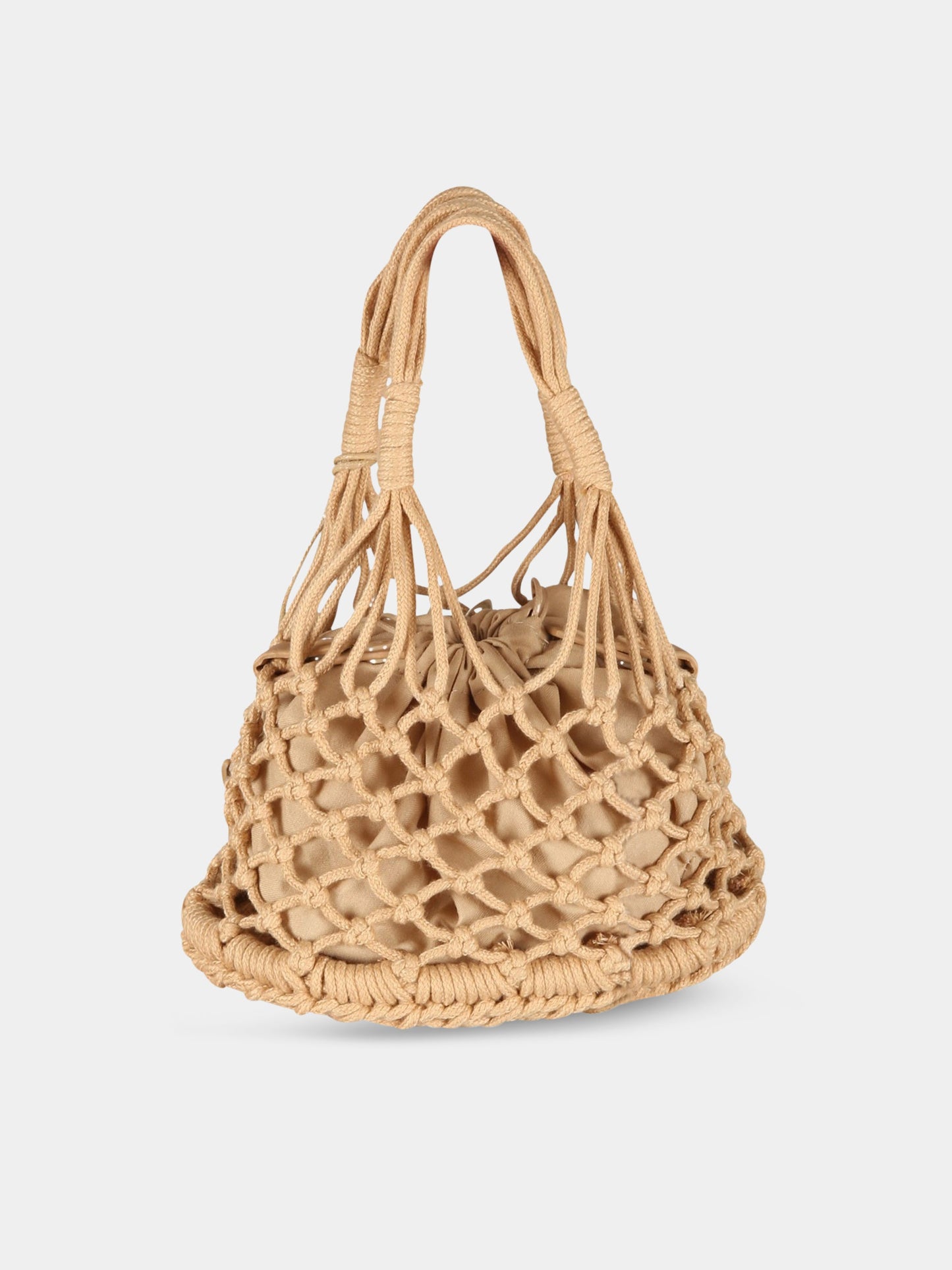 Borsa beige da spiaggia da donna con patch logato,Matineè,MOD. BAG SMALL PETIT SAC DE PLAGE RAME