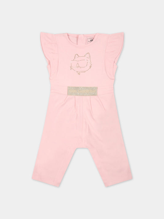 Tutina rosa per neonata con stampa e patch logato,Karl Lagerfeld Kids,Z94068 475