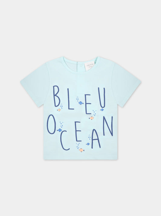 T-shirt celeste per neonato con scritta blu,Carrement Beau,Y05245 73A
