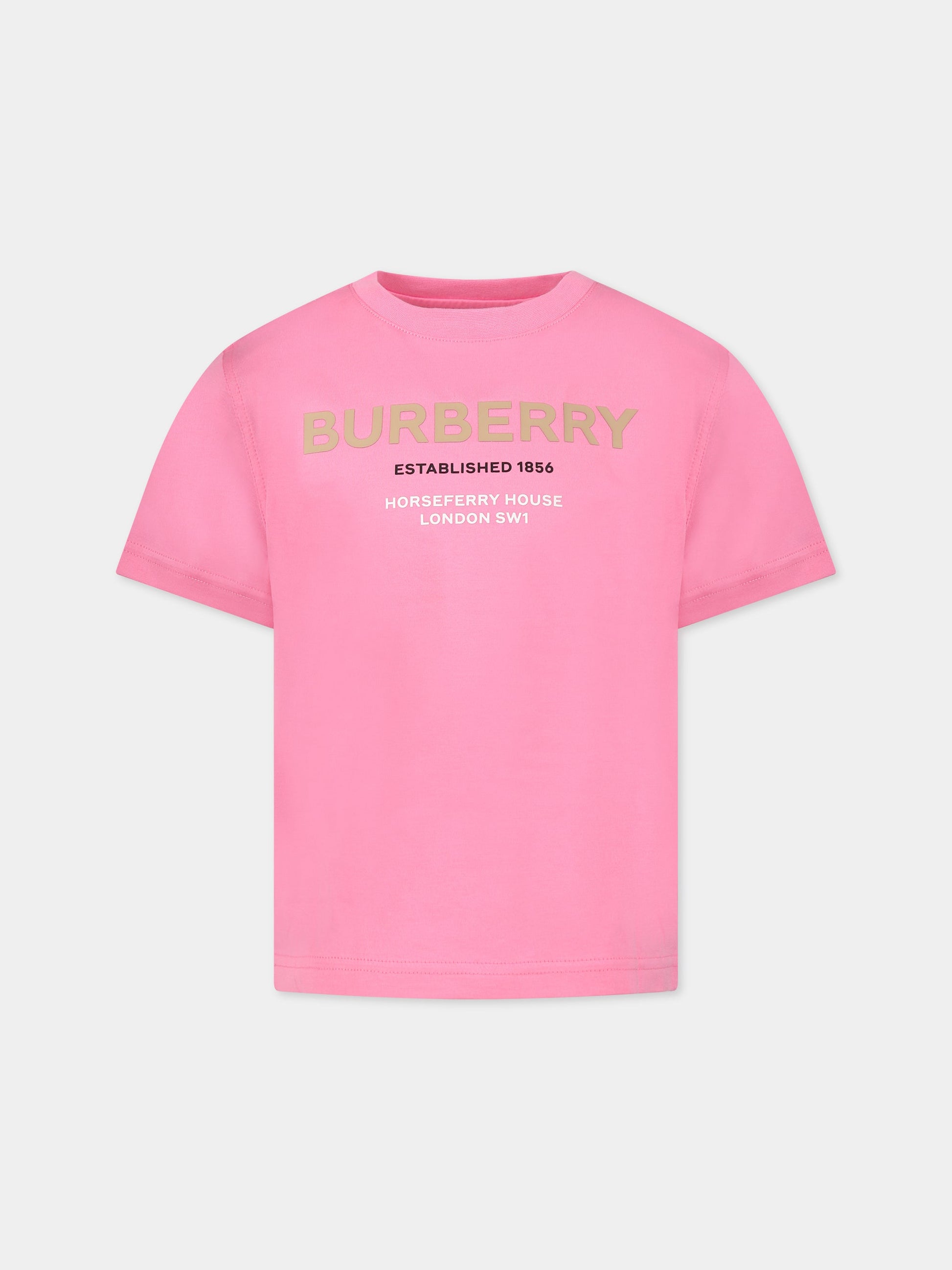 T-shirt rosa per bambina con logo,Burberry Kids,8061400 Bubblegum Pink