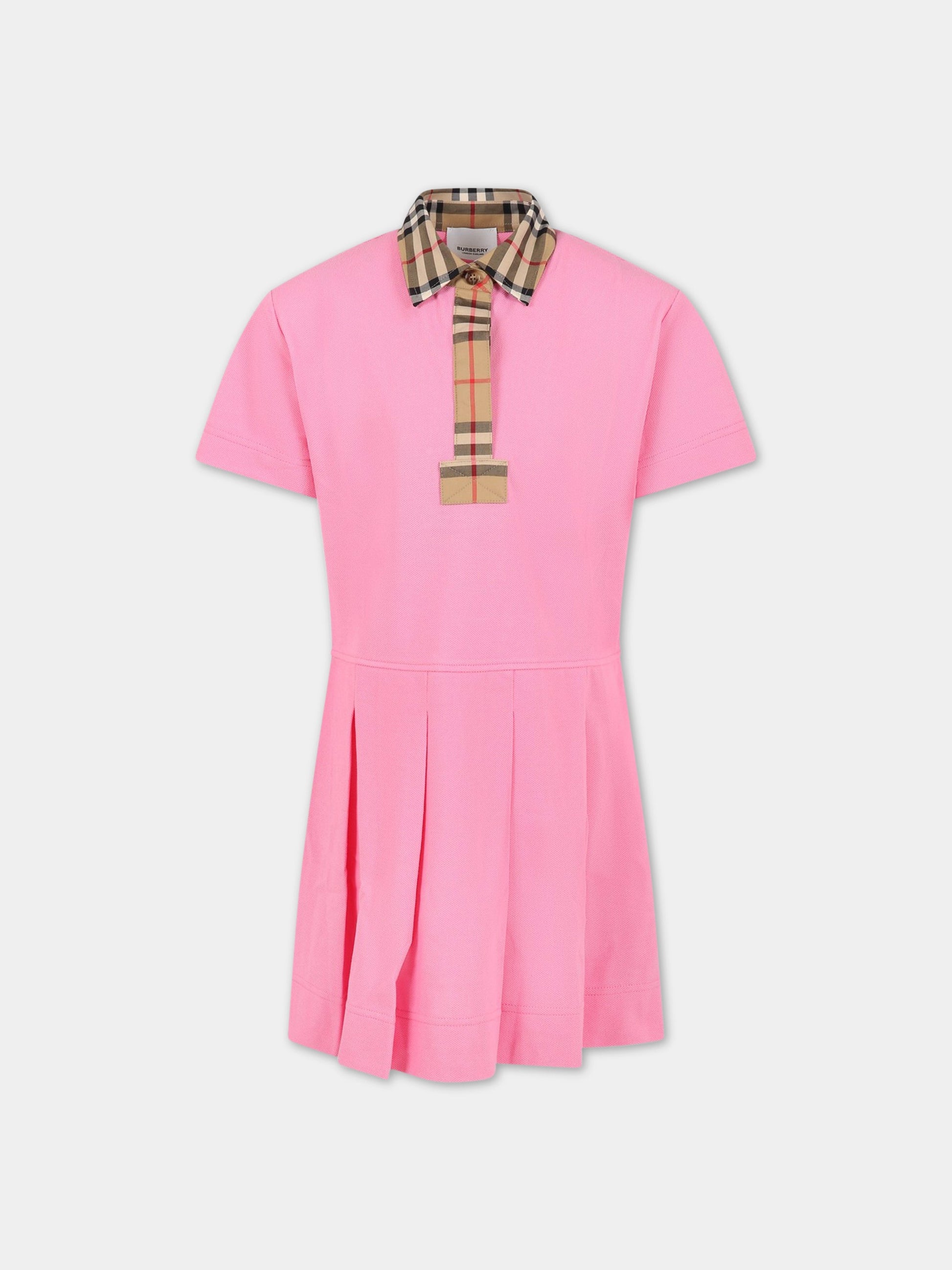 Vestito rosa per bambina con iconico check vintage,Burberry Kids,8065719