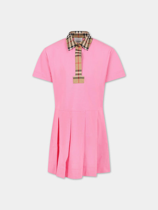 Vestito rosa per bambina con iconico check vintage,Burberry Kids,8065719