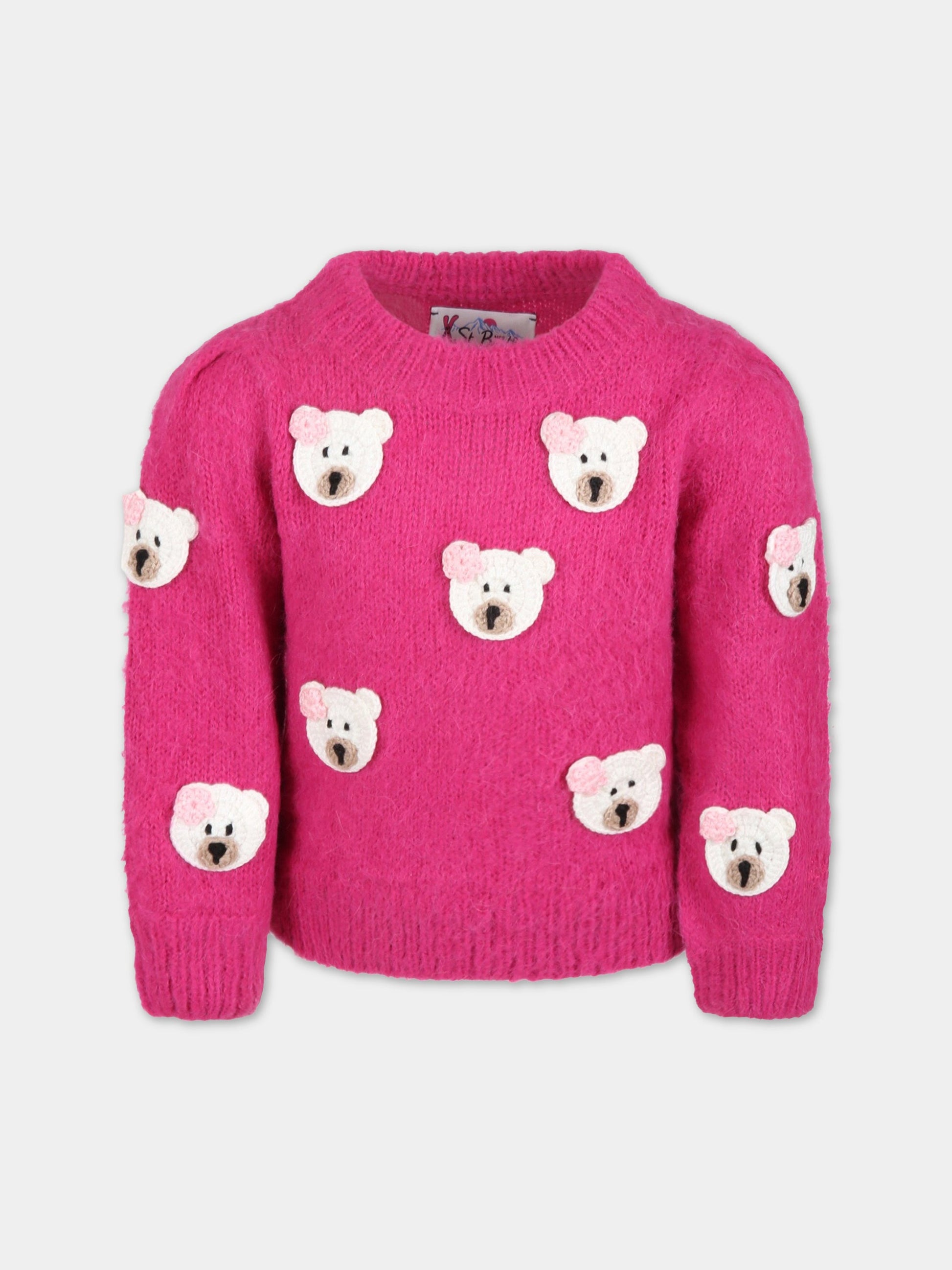 Maglione fucsia per bambina con patch a forma di orso,Mc2 Saint Barth,00966C