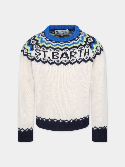 Maglione avorio per bambino con logo,Mc2 Saint Barth,00133C