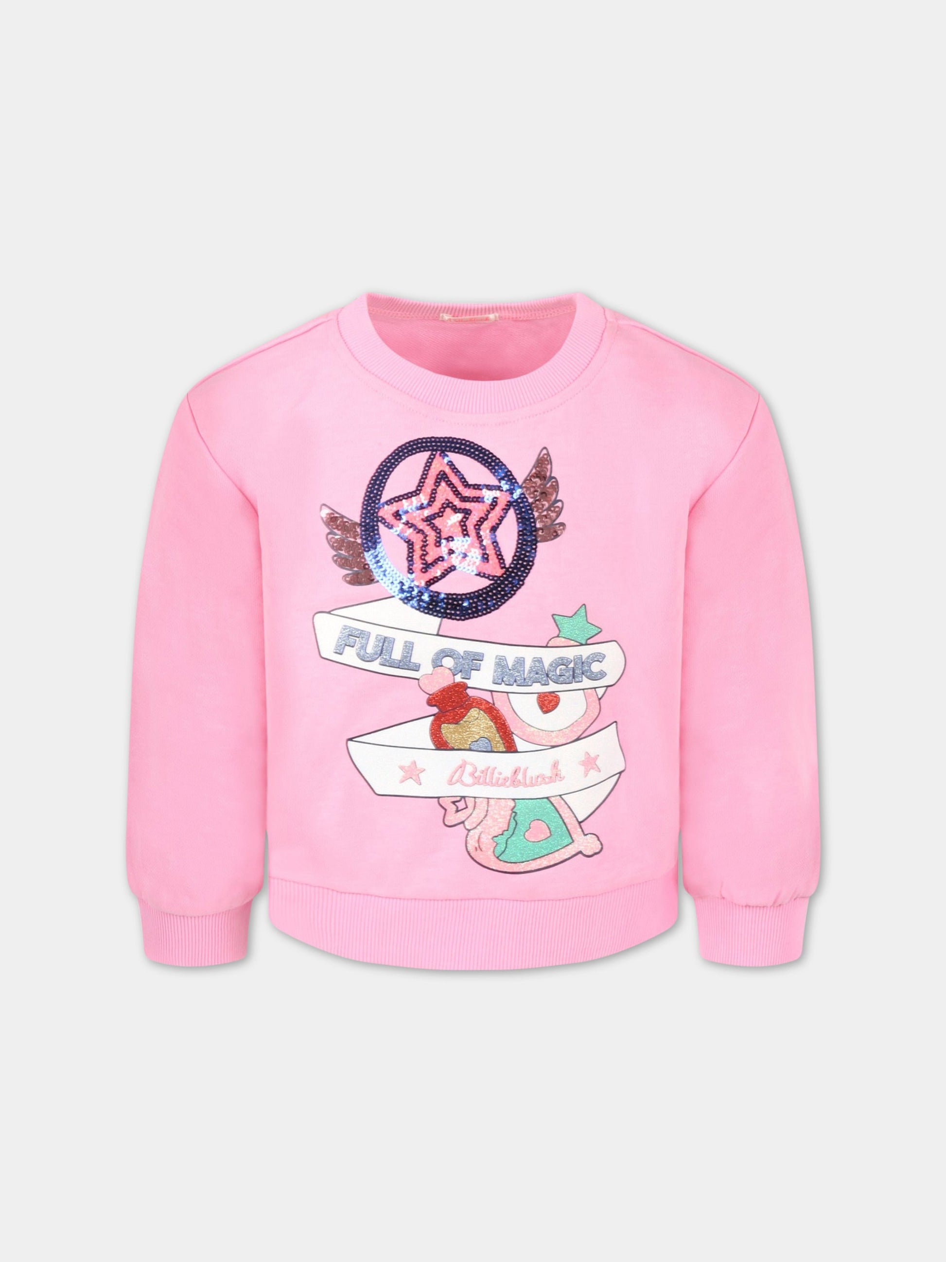 Felpa rosa per bambina con logo e strass,Billieblush,U15911 465