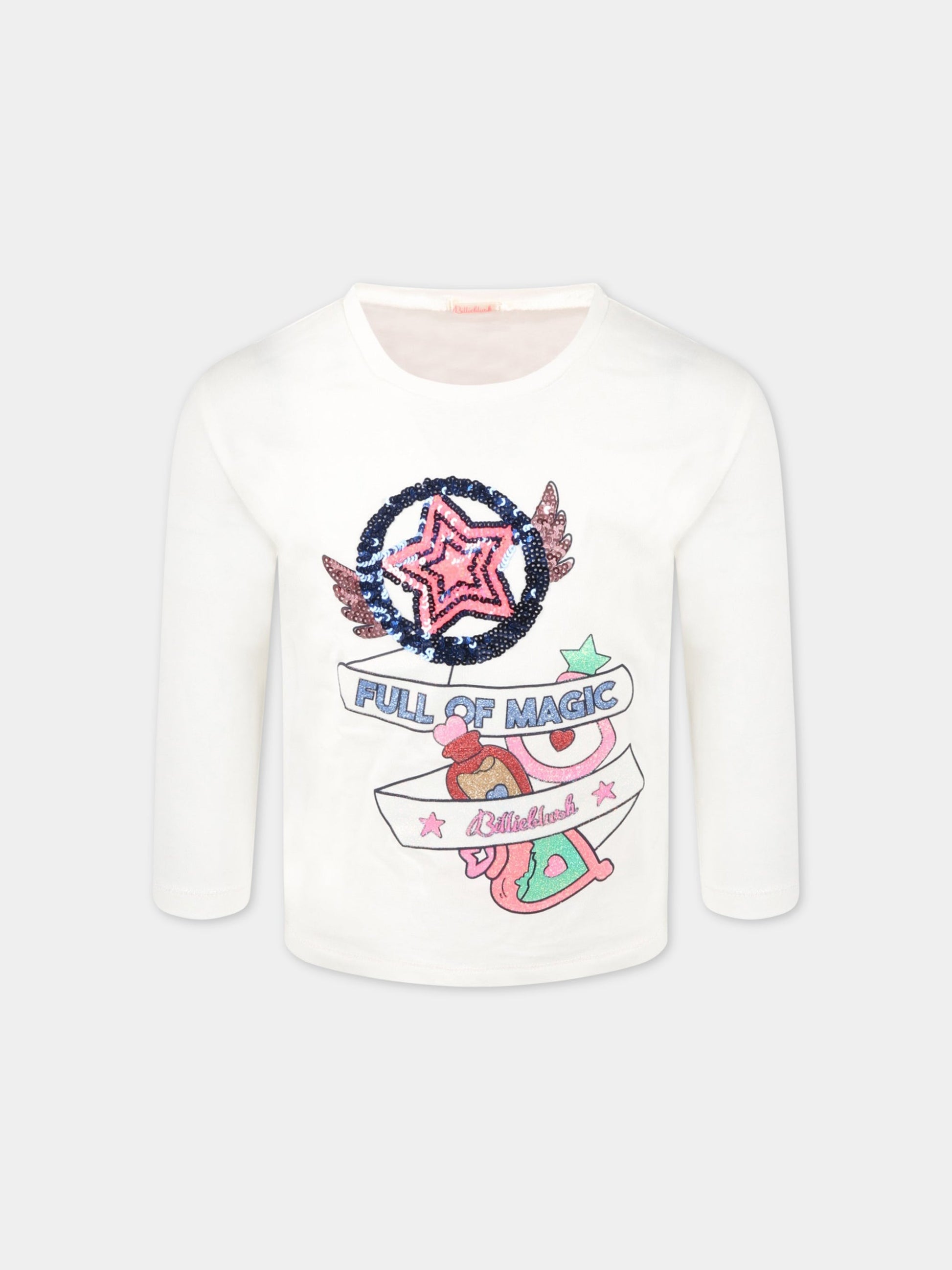 T-shirt avorio per bambina con disegni in strass,Billieblush,U15935 121
