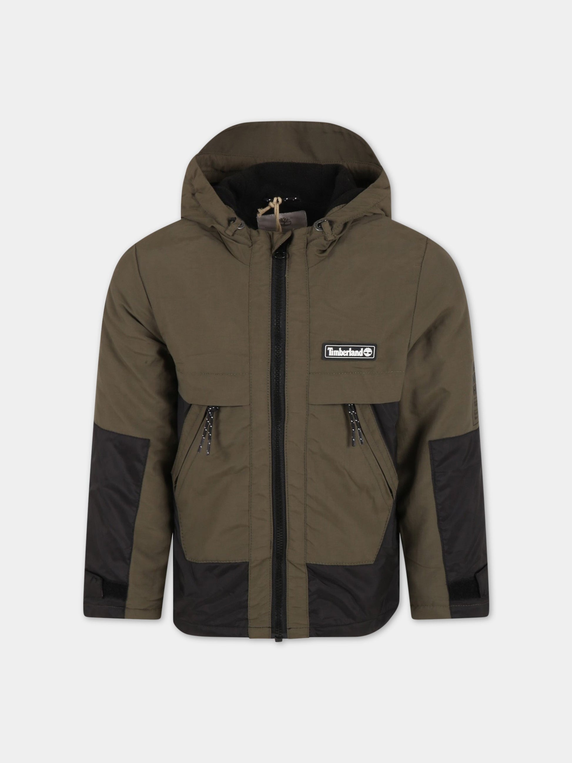 Giacca verde a vento per bambino con patch logato,Timberland,T26549 655