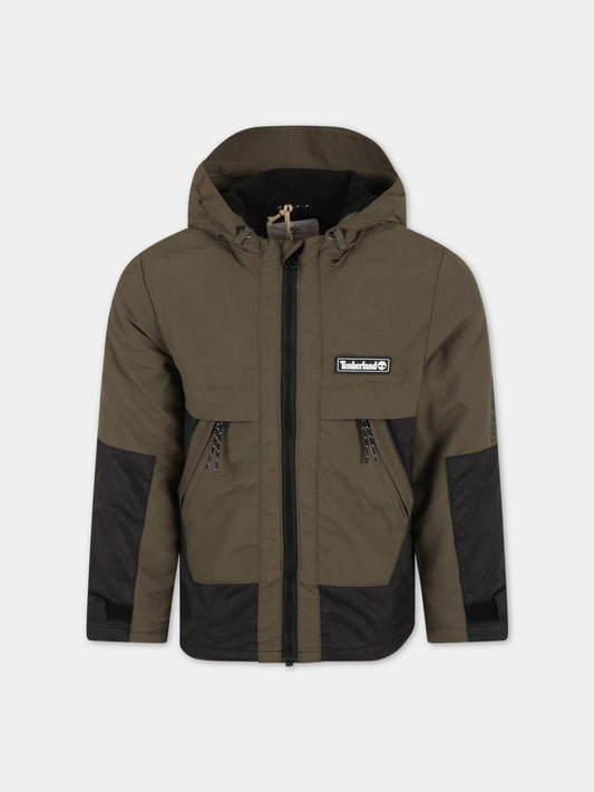 Giacca verde a vento per bambino con patch logato,Timberland,T26549 655