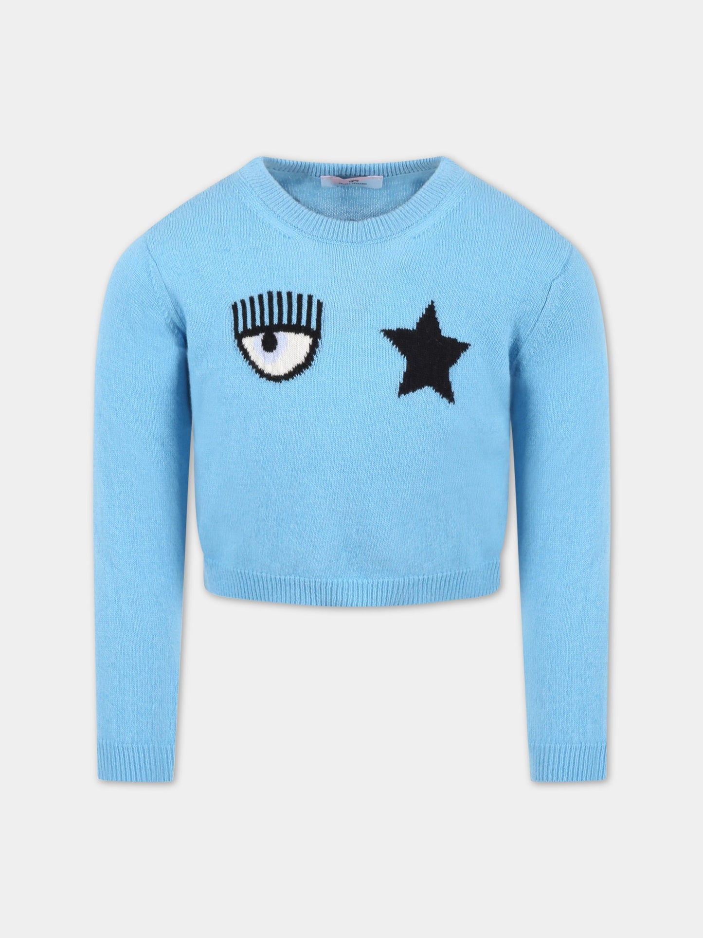 Maglione azzurro per bambina con Eyelike,Chiara Ferragni Collection,590604 0060 0086