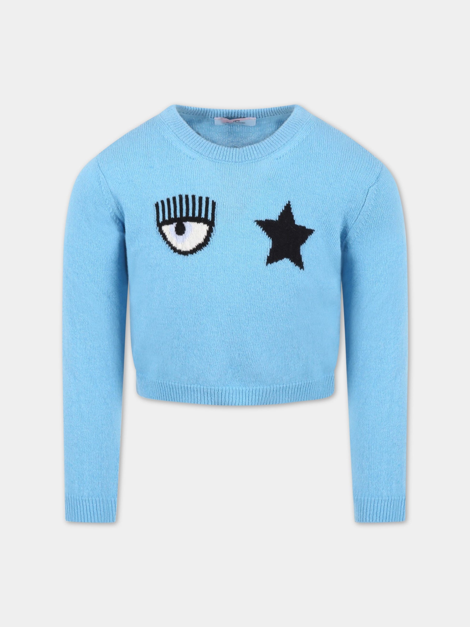 Maglione azzurro per bambina con Eyelike,Chiara Ferragni Collection,590604 0060 0086