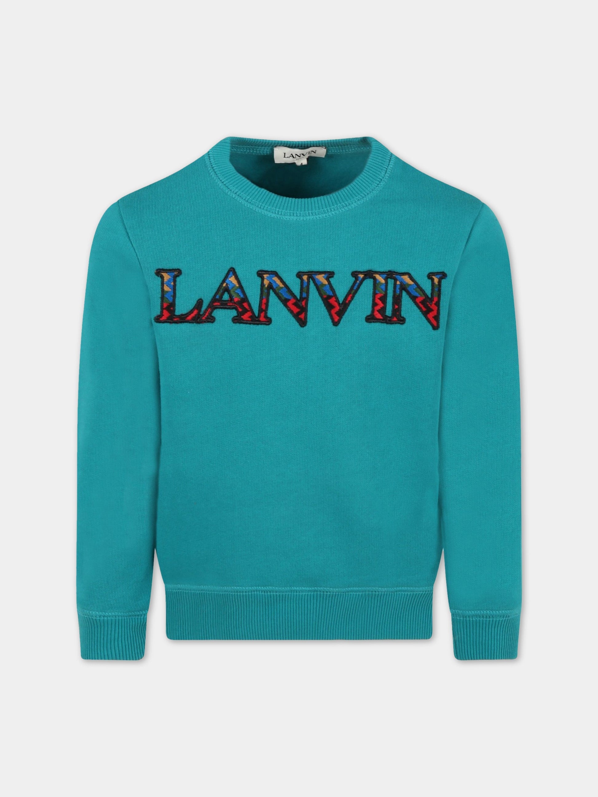 Felpa verde per bambini con logo,Lanvin Petite,N25098 70G