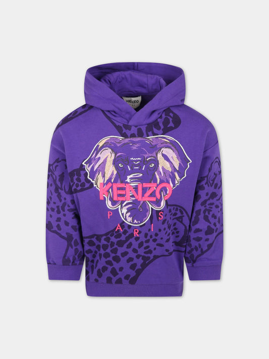 Felpa viola per bambina con elefante,Kenzo Kids,K15577 942