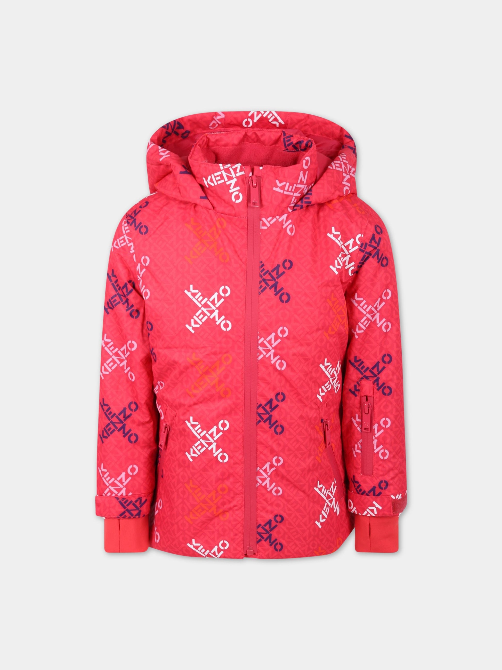 Piumino fucsia per bambina con loghi,Kenzo Kids,K16083 49F