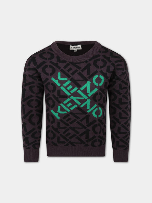 Maglione grigio per bambino con loghi,Kenzo Kids,K25726 065