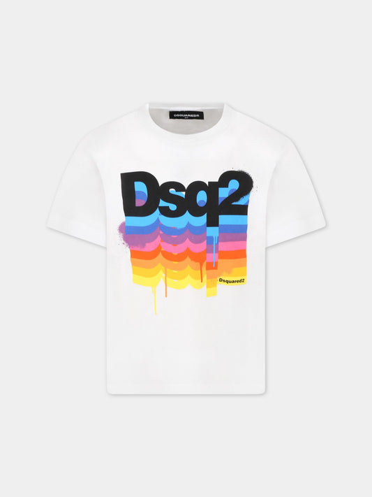 T-shirt bianca per bambino con loghi,Dsquared2,DQ1223 D0A1A DQ100