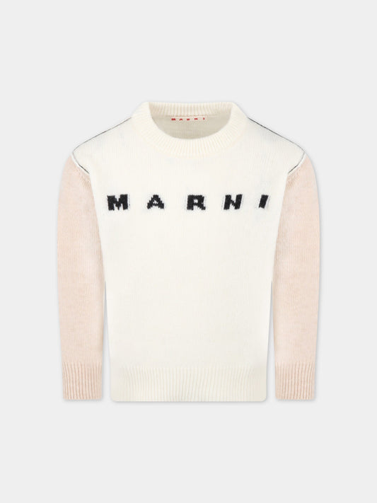 Maglione avorio per bambini con logo nero,Marni Kids,M00539 M00K4 0M101
