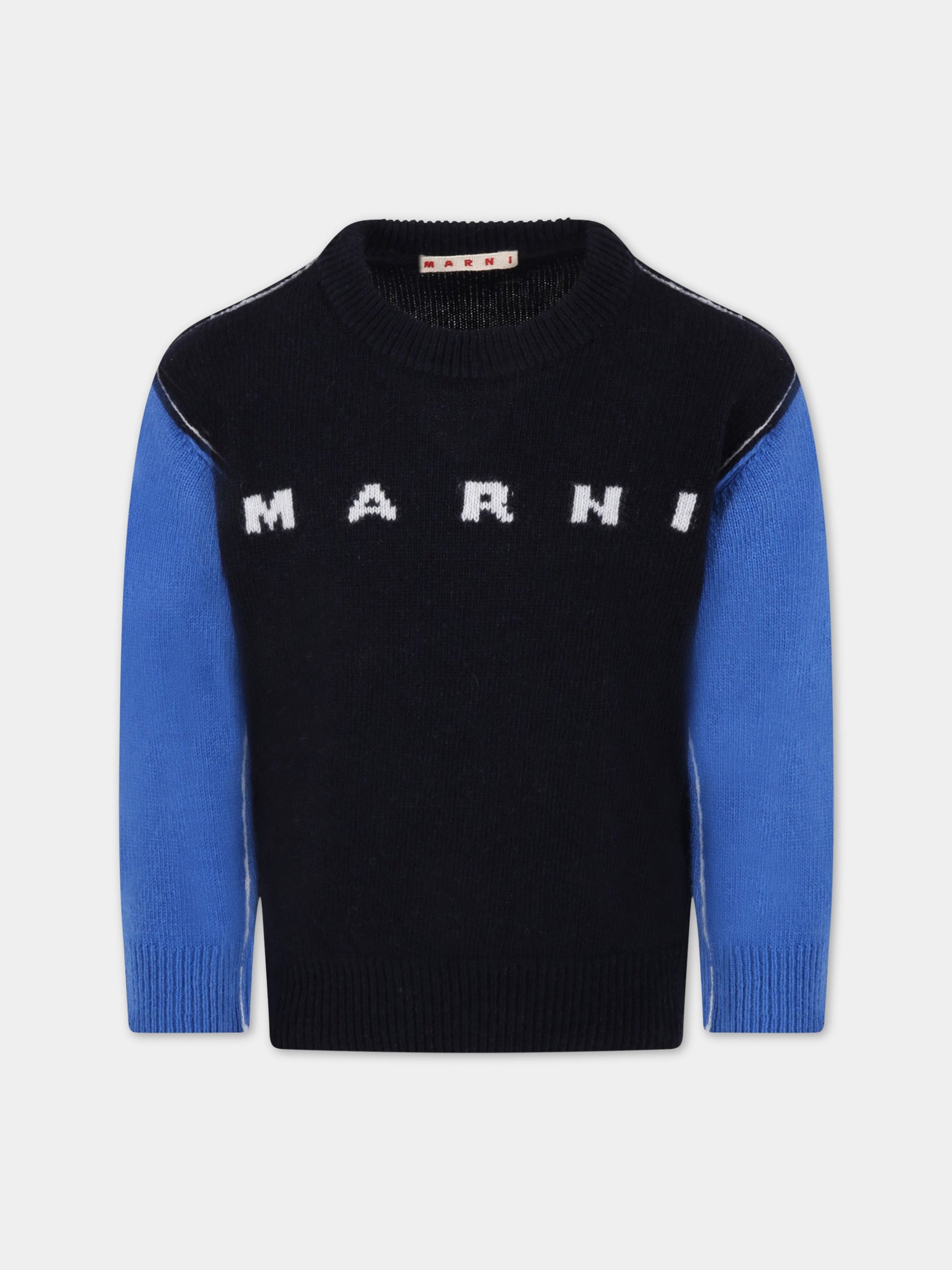 Maglione blu per bambino con logo bianco,Marni Kids,M00539 M00K4 0M803