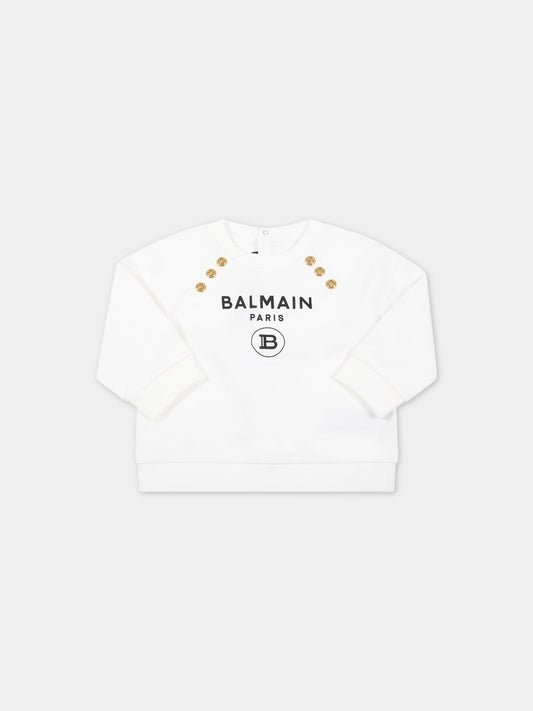 Felpa bianca per neonata con logo nero,Balmain Kids,6R4020 Z0001 100