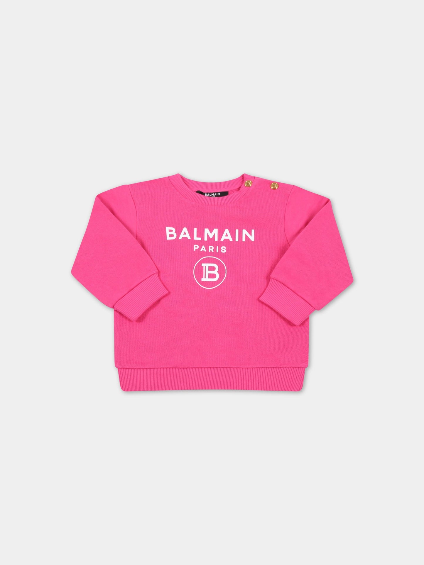 Felpa fucsia per neonata con loghi bianchi,Balmain Kids,6R4520 Z0001 514BC